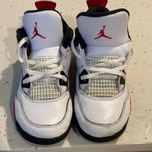 Jordan Kids White and Red Sneakers 4’s